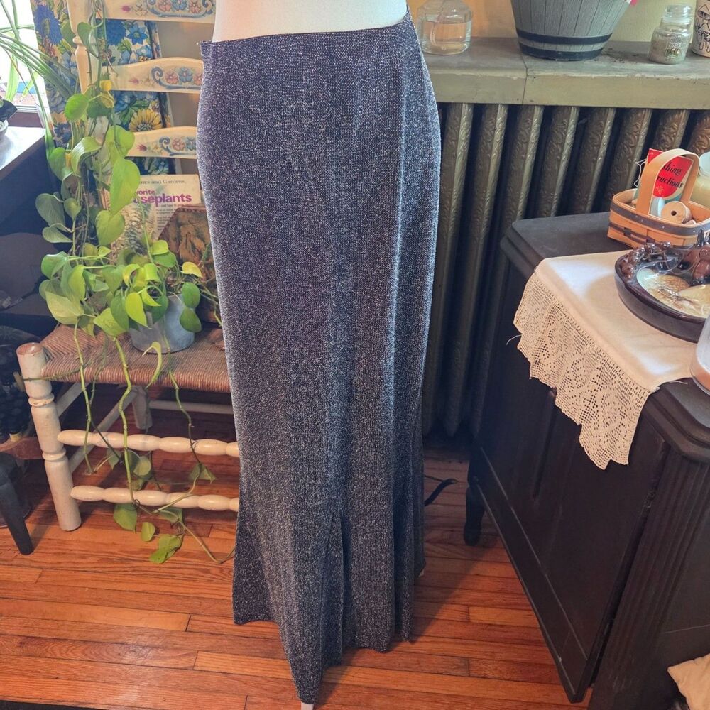 Vintage 90s Newport News Metallic Silver Mermaid Skirt Maxi Length Easy Style XL